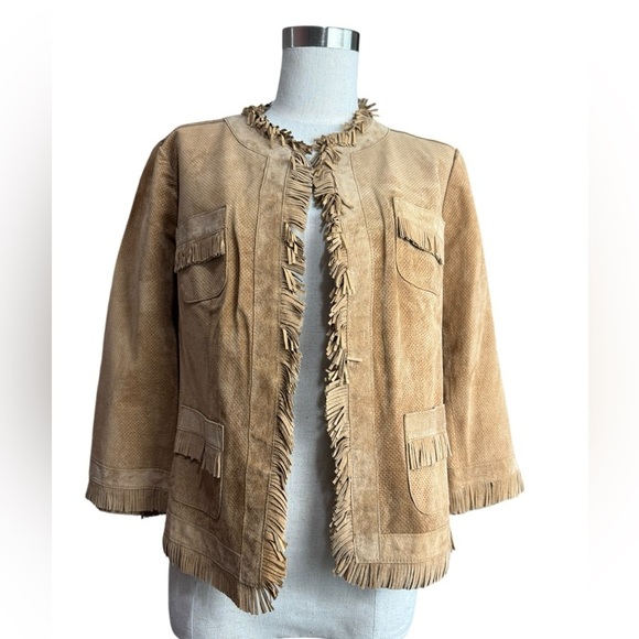 Chicos Lexi Fringe Suede Leather Jacket Saddle Tan NWT Size small - Picture 4 of 8